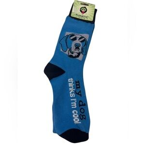 Funatic "My Dog Thinks I'm Cool" Novelty Crew Socks – Unisex Blue/Black
